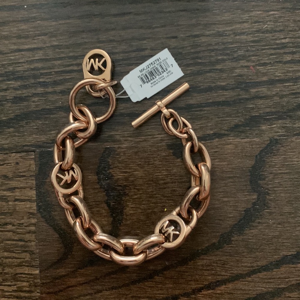 MICHAEL KORS Rose Gold Toggle Chain Bracelet Padlock Charm MKJ2752791 + MK BOX